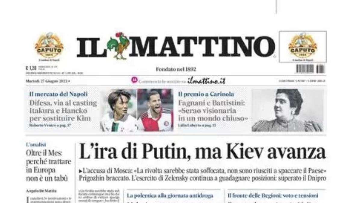 PRIMA PAGINA - Il Mattino: “Difesa, via al casting: Itakura e Hancko per sostituire Kim”