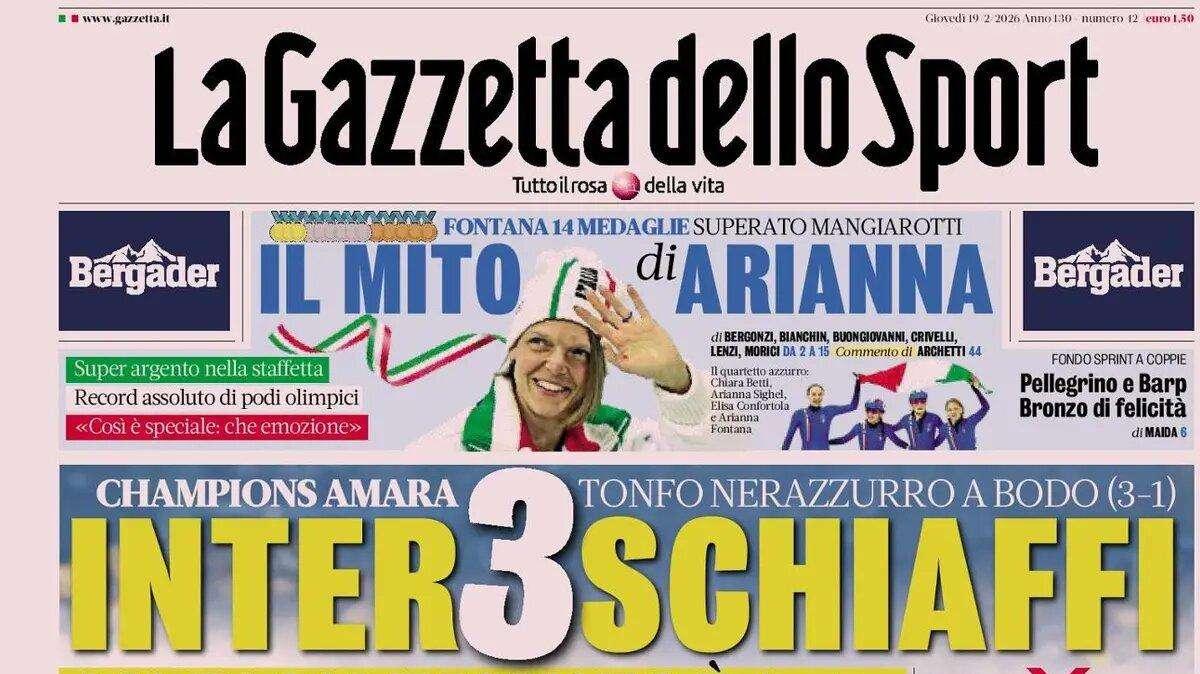 La Gazzetta dello Sport: "Inter 3 schiaffi. Ma in campionato è a +7"