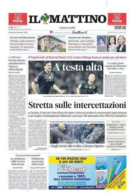 PRIMA PAGINA - Il Mattino: "A testa alta"