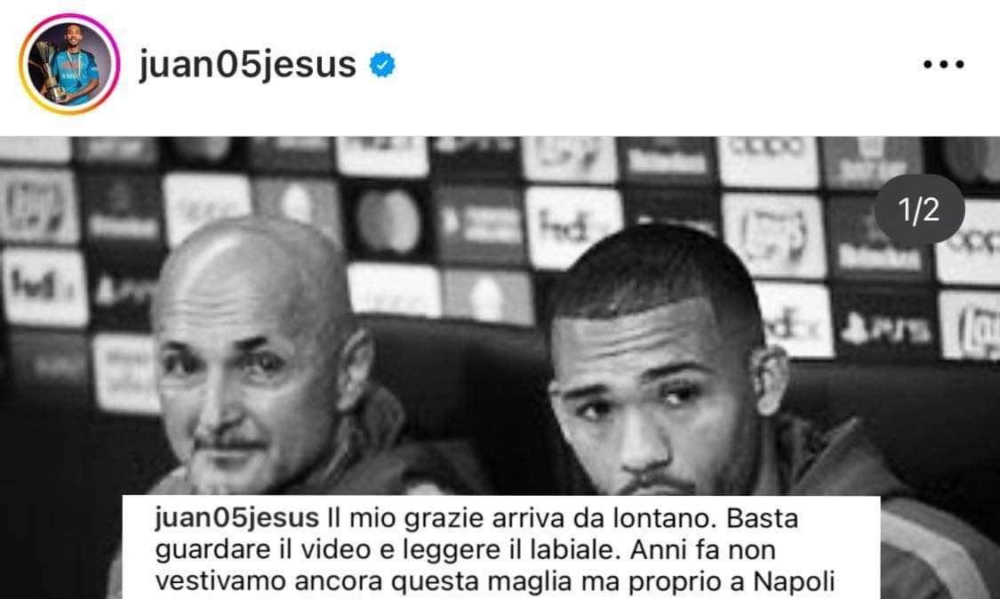 Juan Jesus saluta Spalletti: lettera da brividi e retroscena sullo scudetto 