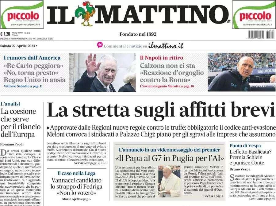 PRIMA PAGINA - Il Mattino: "Calzona non ci sta: reazione d'orgoglio contro la Roma"