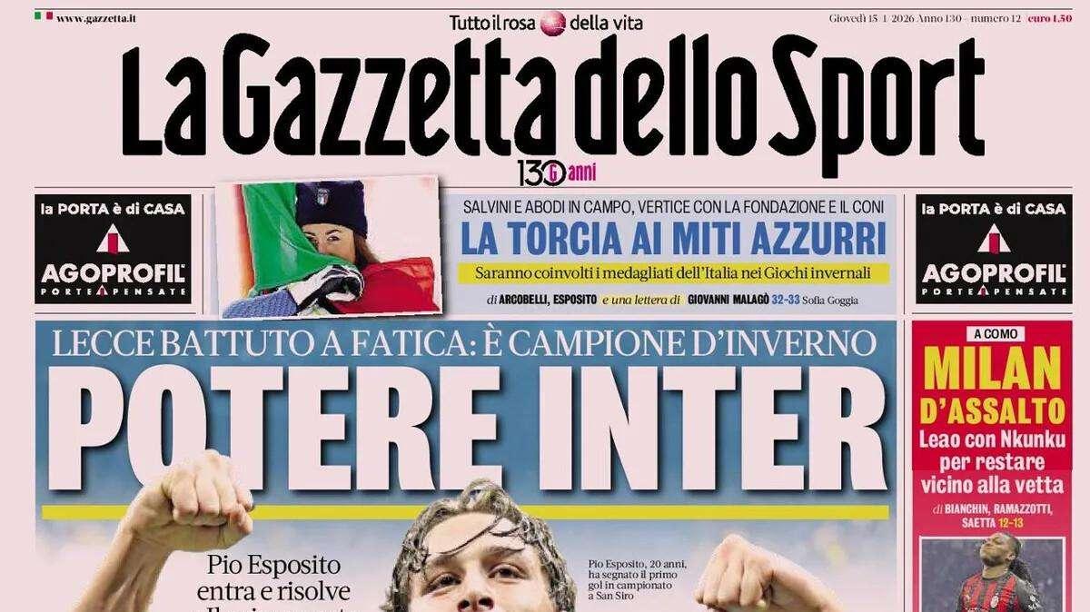 La Gazzetta dello Sport: "Potere Inter. Frenata Napoli. Chivu scappa a +6"
