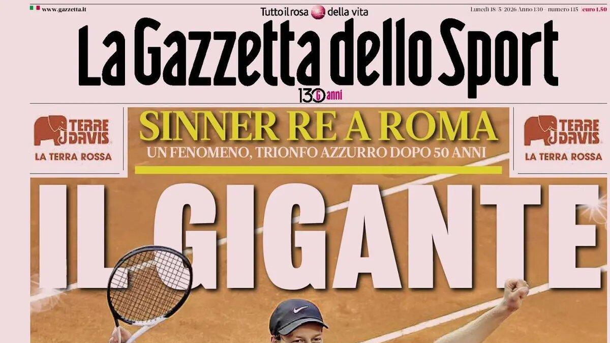 Nessuno spazio al calcio, Gazzetta dello Sport celebra Sinner: "Il gigante"