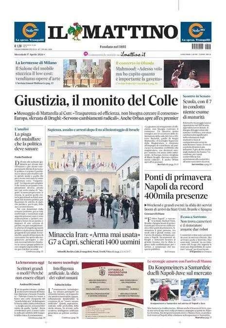 PRIMA PAGINA - Il Mattino: "Da Koopmeiners a Samardzic, duelli Napoli-Juve sul mercato"