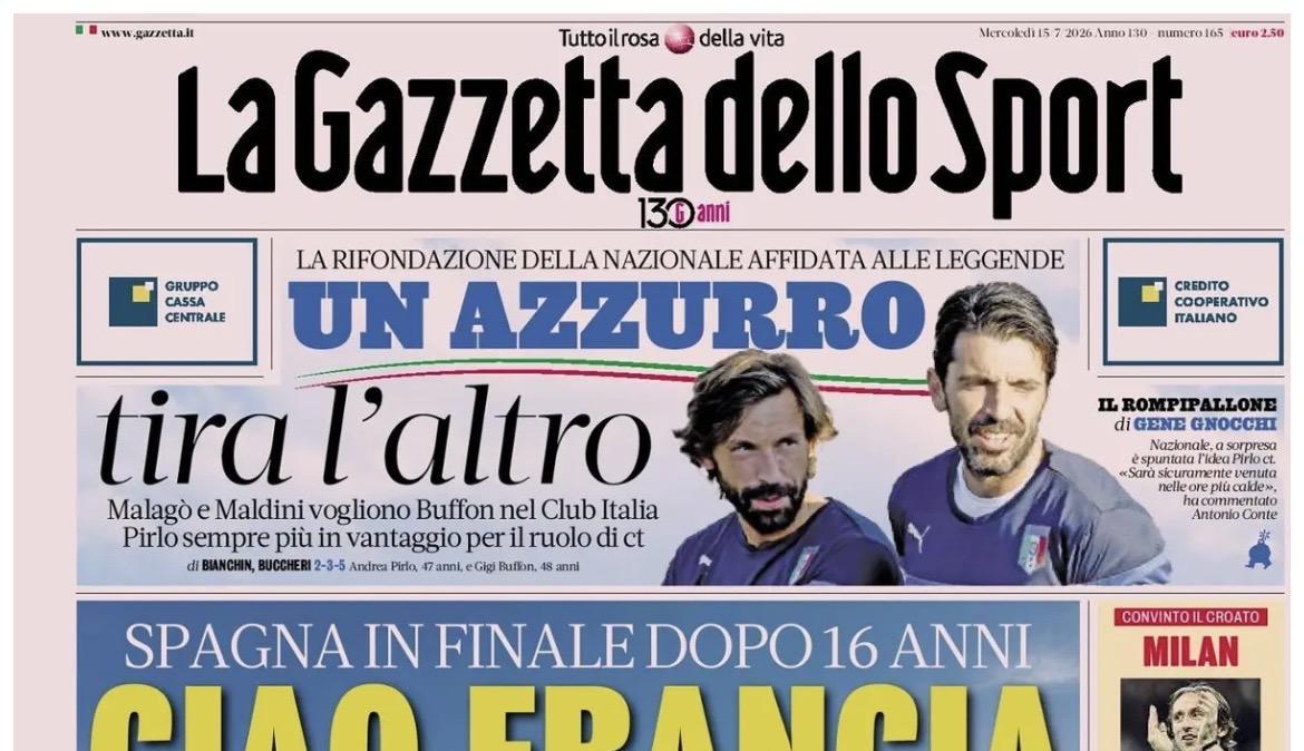 Nuovo ct, La Gazzetta dello Sport: "Pirlo e Buffon per l'Italia"