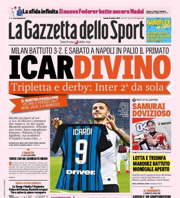 PRIMA PAGINA - Gazzetta con l'appello di ADL a Sarri: "Arriva l'Inter, col City qualcuno riposi"