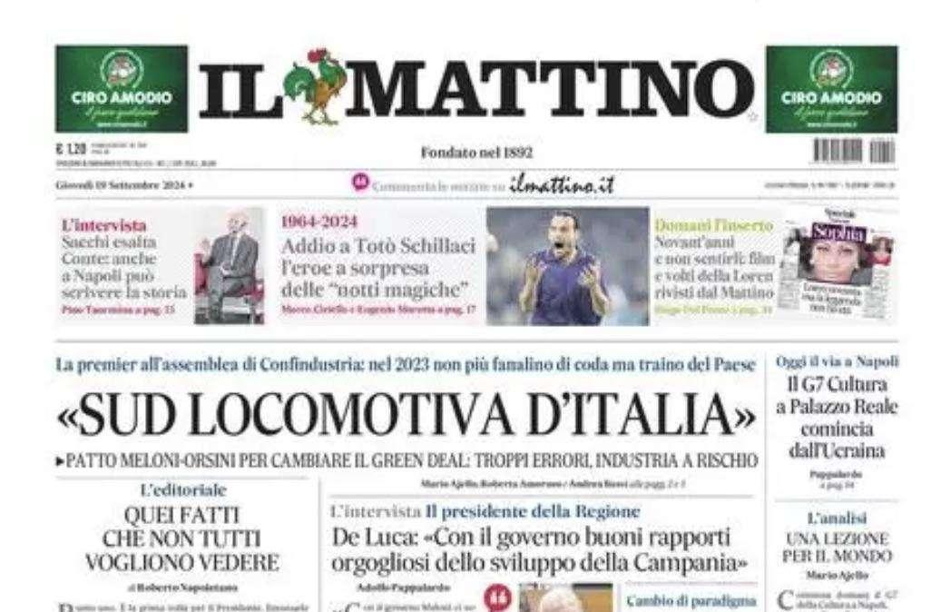 Il Mattino: "Sacchi esalta Conte: anche a Napoli può scrivere la storia"