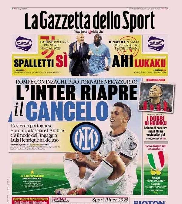 Gazzetta dello Sport: "Ahi Lukaku: fuori altre tre settimane"
