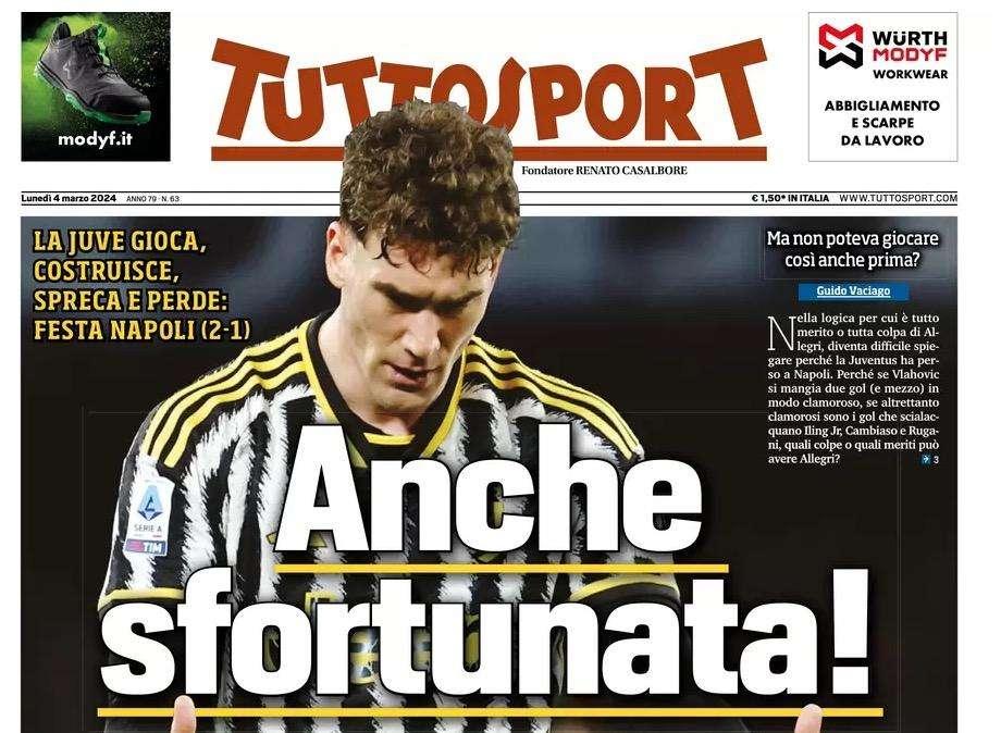 PRIMA PAGINA - Tuttosport affranto sulla Juve: "Anche sfortunata!"