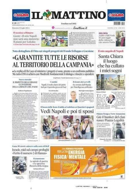 Il Mattino apre con le parole di Conte: "Il mio Napoli non sarà una meteora"