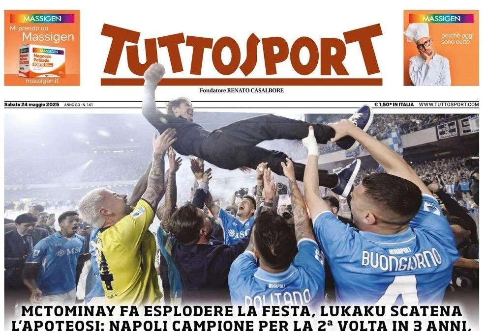 Il Napoli Campione d'Italia sulla prima di Tuttosport: "Scudetto pazzeScott"