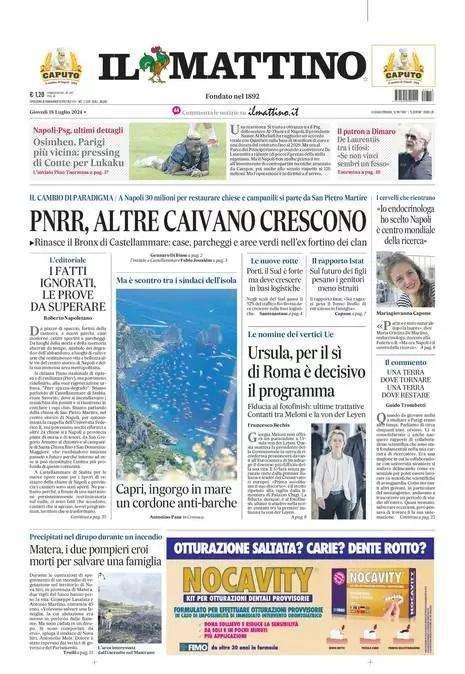 Il Mattino : "Osimhen, Parigi più vicina. Pressing di Conte per Lukaku"