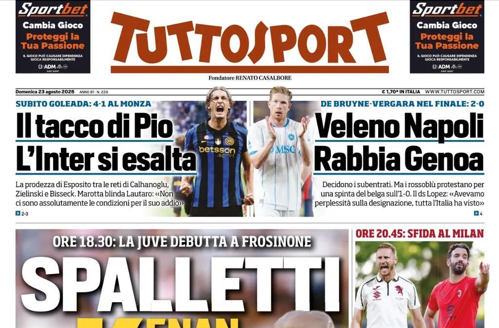 Vittoria con polemiche, Tuttosport: "Veleno Napoli, rabbia Genoa",