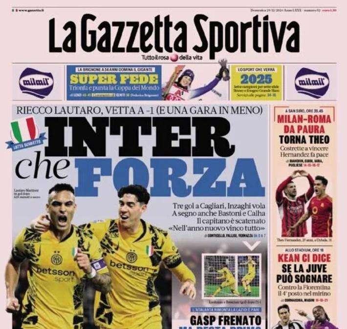 La Gazzetta dello Sport: "Gasp frenato ma resta primo e aspetta Conte"