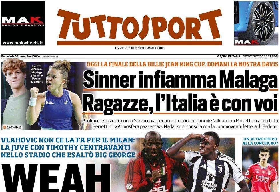 Tuttosport sulla Juve: "Weah nel nome di papà"