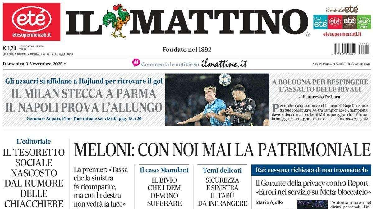 Il Mattino: “Il Milan stecca a Parma, il Napoli prova l’allungo”