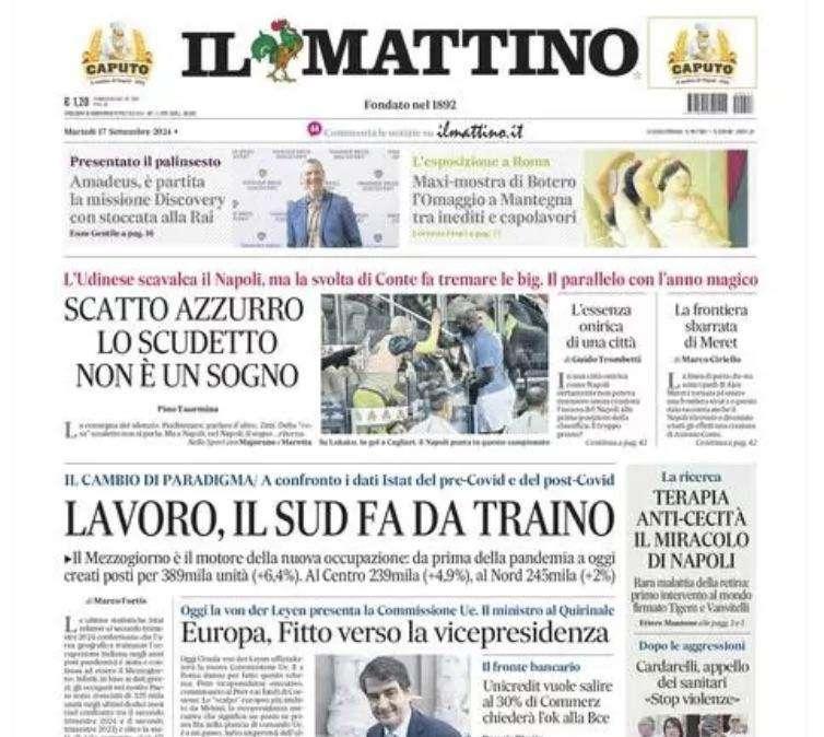 Il Mattino: "Scatto azzurro. Lo Scudetto non è un sogno"