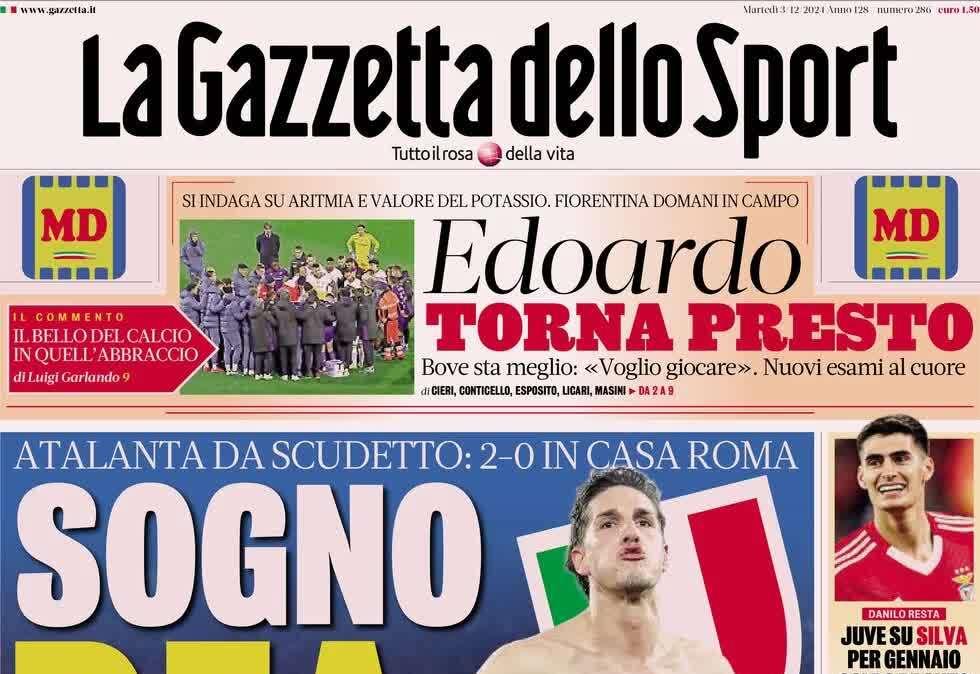 La Gazzetta dello Sport: "Sogno Dea. Atalanta a -1 dal Napoli"