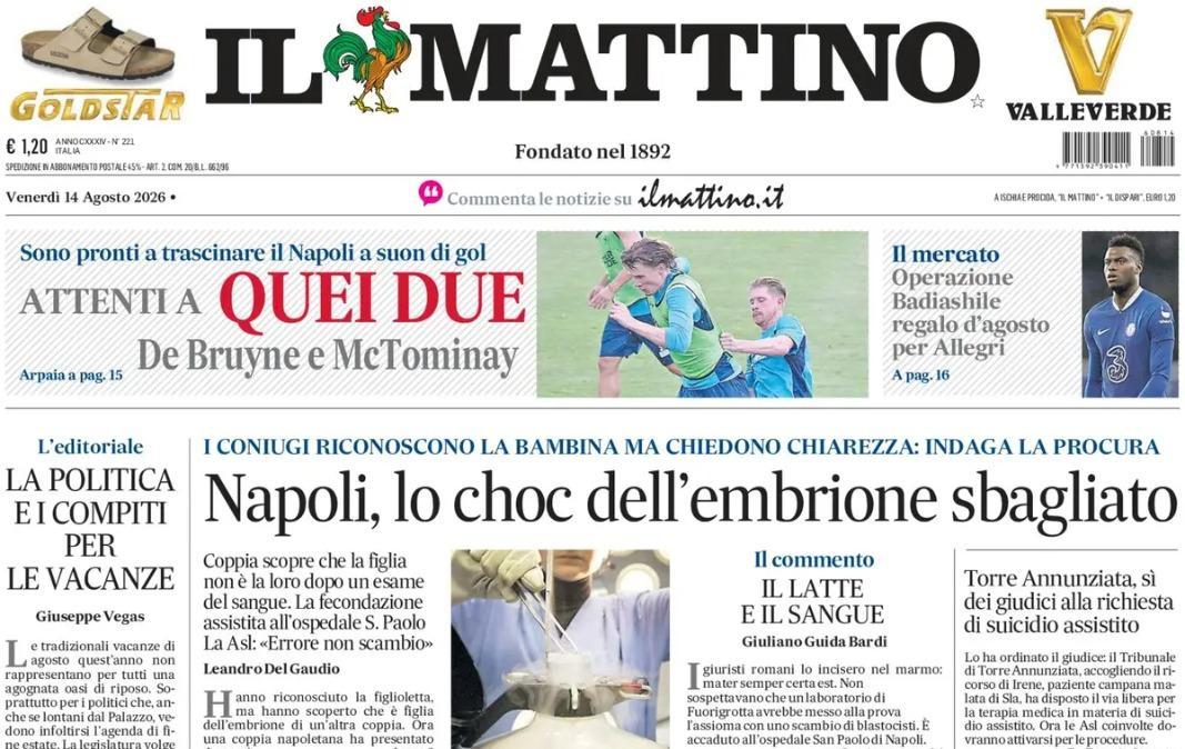 Attenti a quei due, il Mattino: Kdb e McTominay pronti a trascinare il Napoli