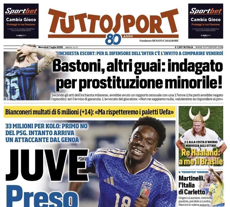 Calciomercato Serie A, Tuttosport: "Juve, preso Ekhator dal Genoa"