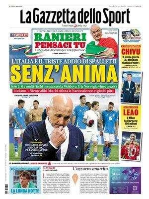 La Gazzetta dello Sport: "L'Italia e il triste addio di Spalletti"