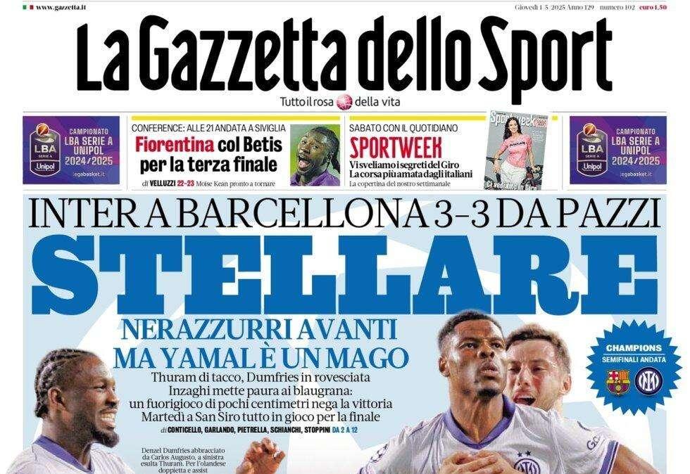 La Gazzetta dello Sport: "Inter stellare, ma Yamal è un mago"