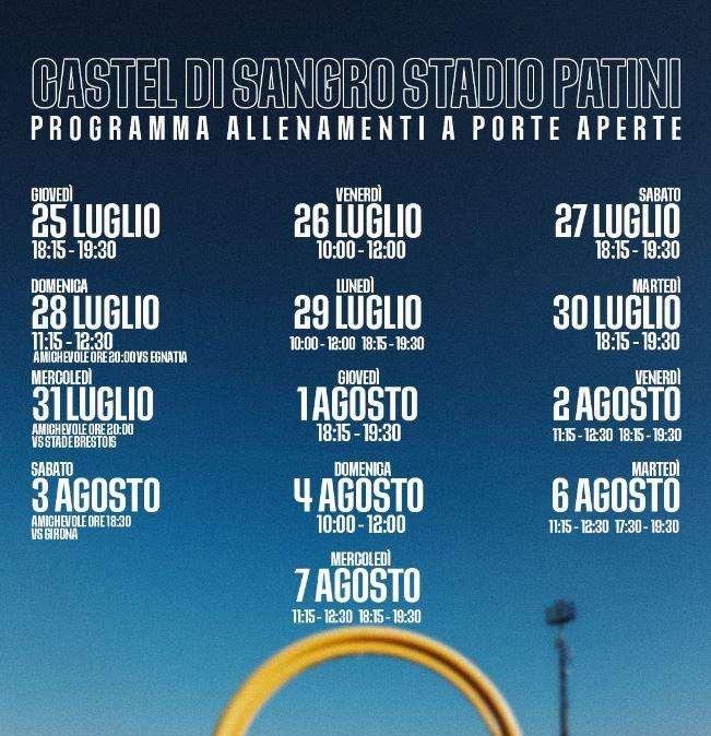 Ritiro a Castel di Sangro, il programma degli allenamenti: si finisce il 7 agosto!