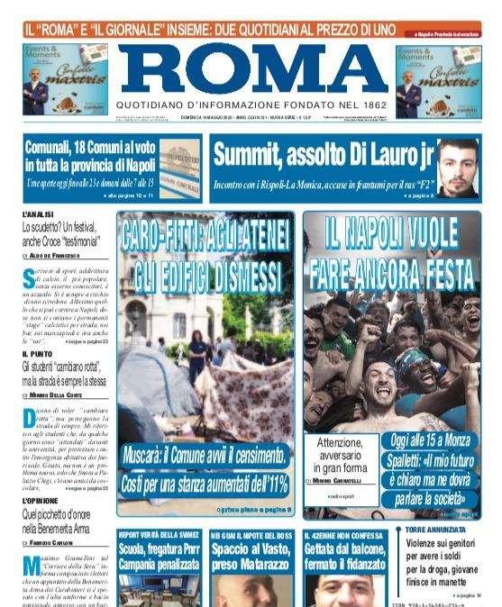 PRIMA PAGINA - Il Roma titola: "Il Napoli vuole fare ancora festa"