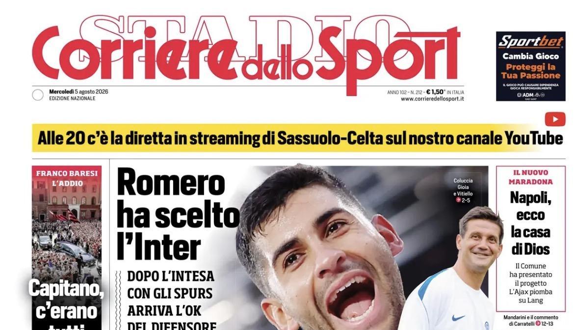Inter pronta a battere altro colpo, Corriere dello Sport: "Prenotato Romero"