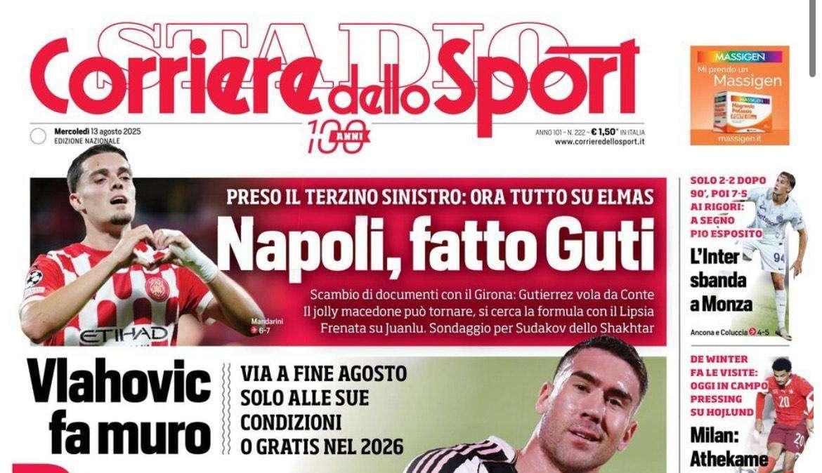 Corriere dello Sport: "C'è Gutierezze, idea low cost per il centrocampo"