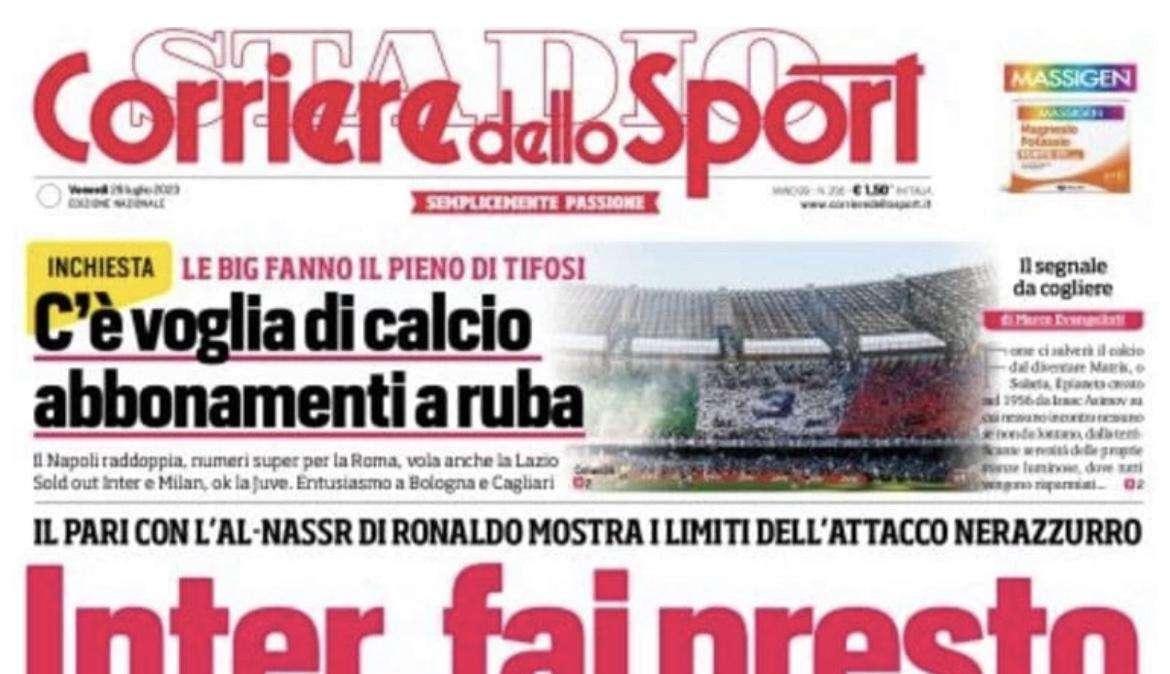PRIMA PAGINA - CdS: "Kilman e Danso troppo cari, il Napoli torna su Mavropanos"
