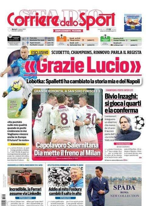 PRIMA PAGINA - Cds Campania: “Grazie Lucio”