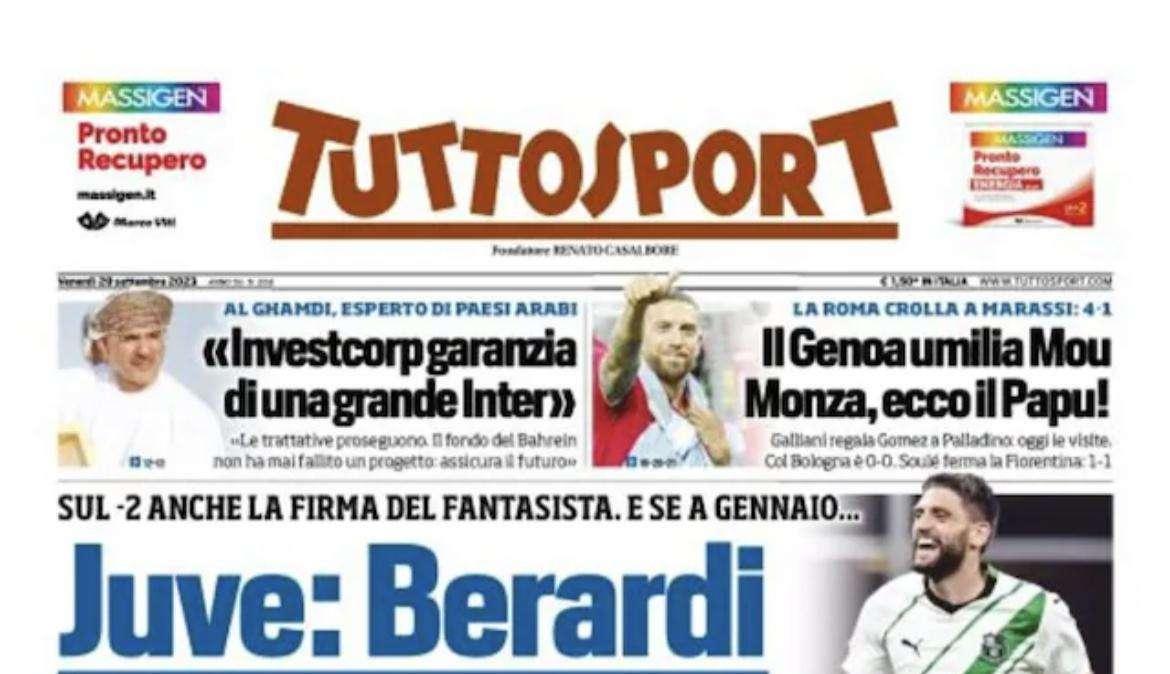 PRIMA PAGINA - Tuttosport: “Juve: Berardi colpo scudetto”
