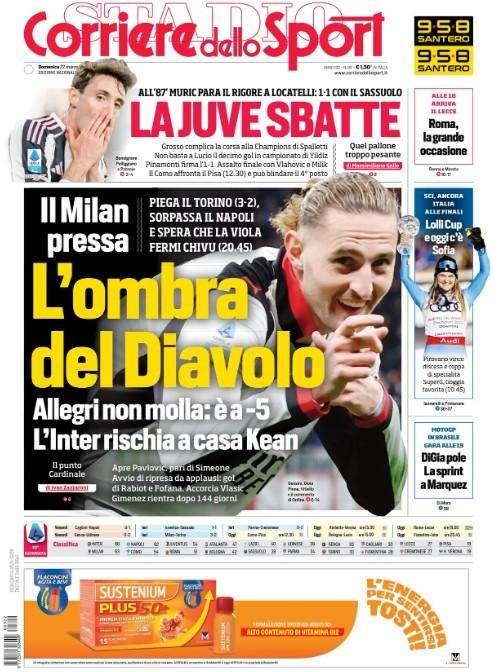 Il Milan vince e torna secondo (Napoli scavalcato), Corriere dello Sport: L'ombra del Diavolo"