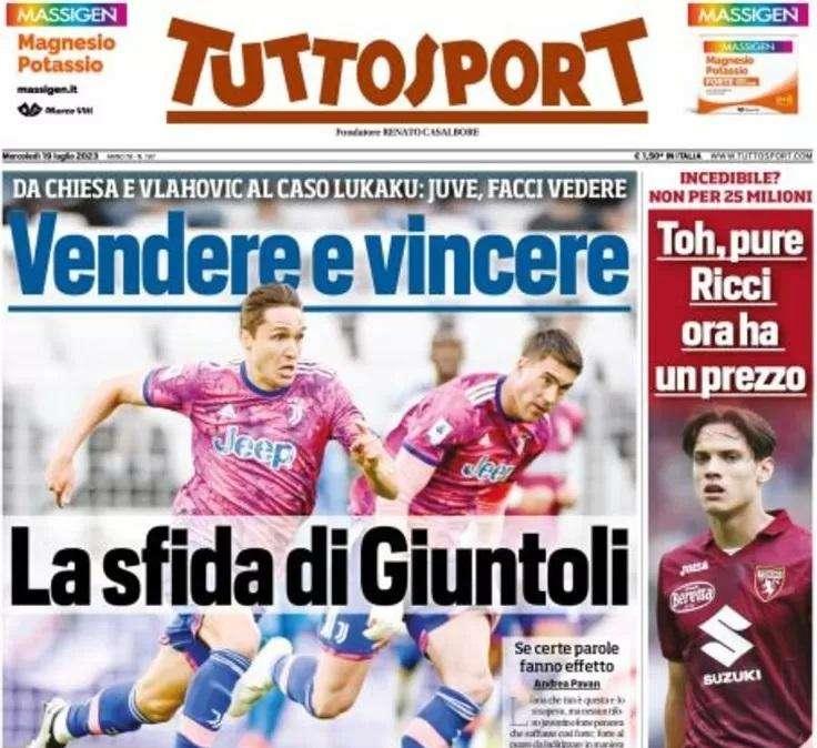 PRIMA PAGINA Tuttosport: "Vendere e vincere. La sfida di Giuntoli"