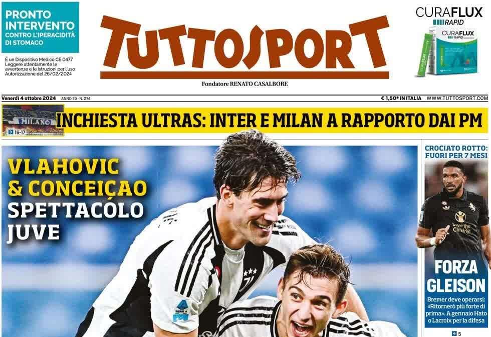 Tuttosport esalta Vlahovic e Conceicao: "I gemelli di versi"