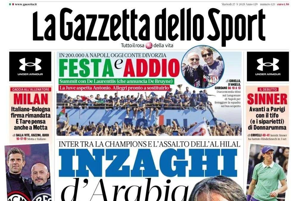 "Festa e addio": la Gazzetta dello sport ha pochi dubbi sul futuro di Conte