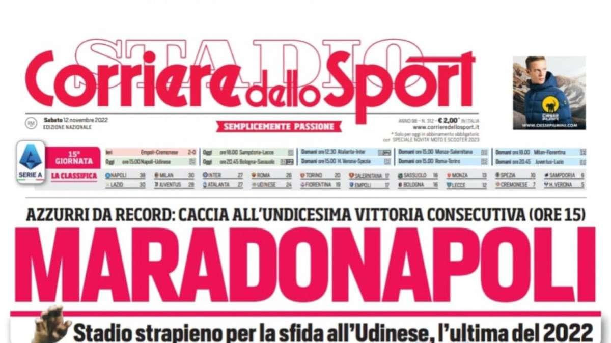 PRIMA PAGINA - Cds: "Maradonapoli: stadio strapieno per l'11esima di fila"