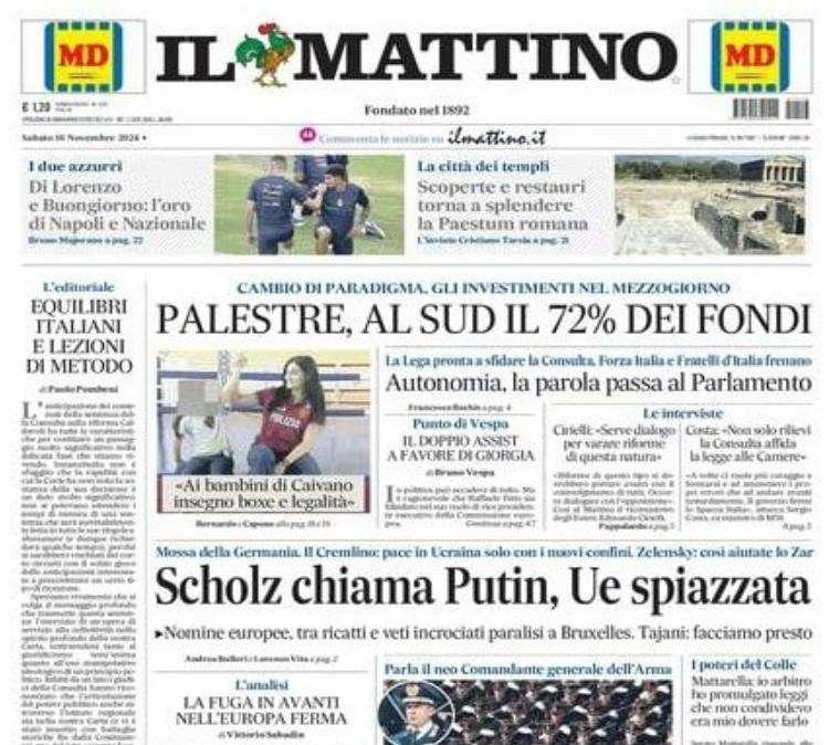 Il Mattino: "Di Lorenzo e Buongiorno: l'oro di Napoli e della Nazionale".