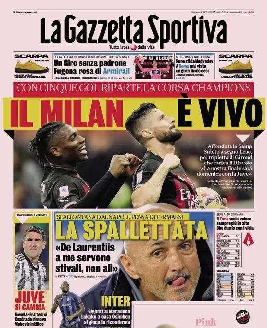 PRIMA PAGINA - Gazzetta: "La Spallettata"