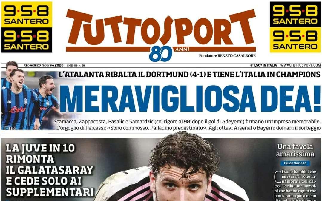 Tuttosport sulle italiane: "Juve, grazie eroi. Meravigliosa Dea"