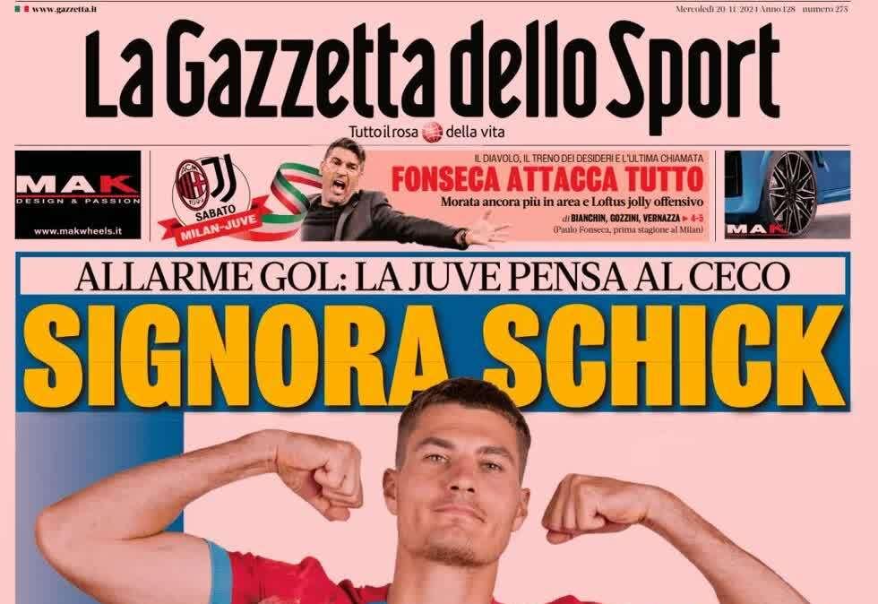 Gazzetta dello Sport sul mercato Juve: "Signora Schick"
