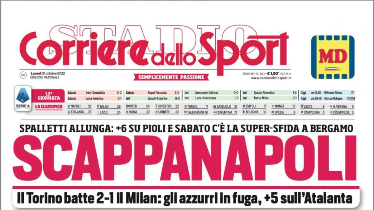 PRIMA PAGINA - Corriere dello Sport: "ScappaNapoli"