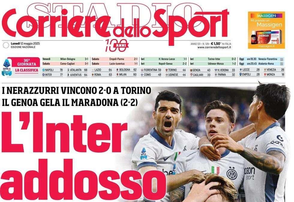 Corriere dello Sport: "L'Inter addosso, il Napoli sbatte: Inzaghi a -1"
