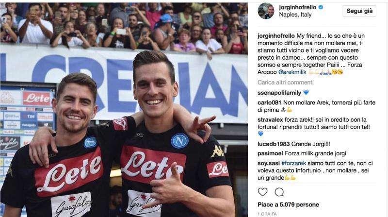FOTO - Jorginho a Milik: "Ti voglio vedere presto in campo, non mollare mai!"