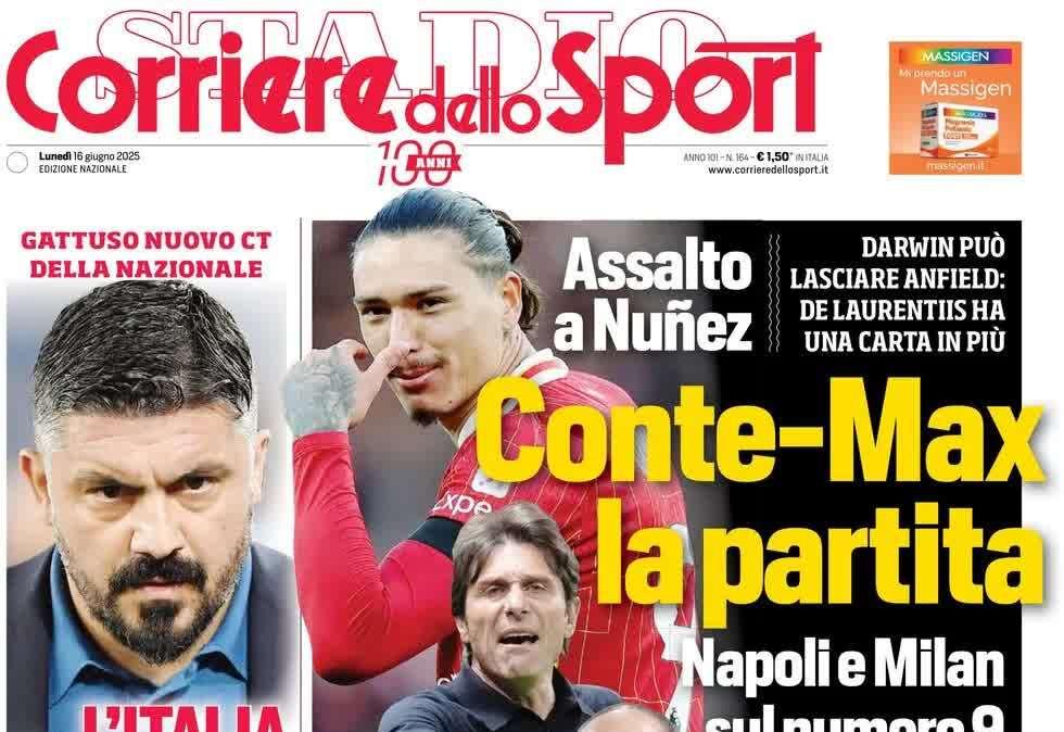Corriere dello Sport sul duello di mercato per Nuñez: "Conte-Max, la partita"
