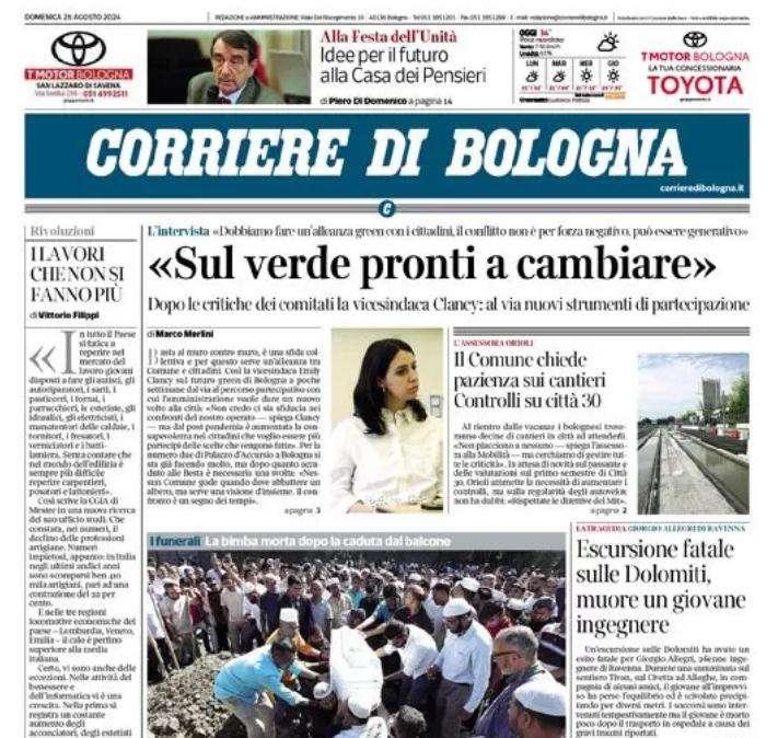 Corriere di Bologna titola: "Nella tana del Napoli ferito"