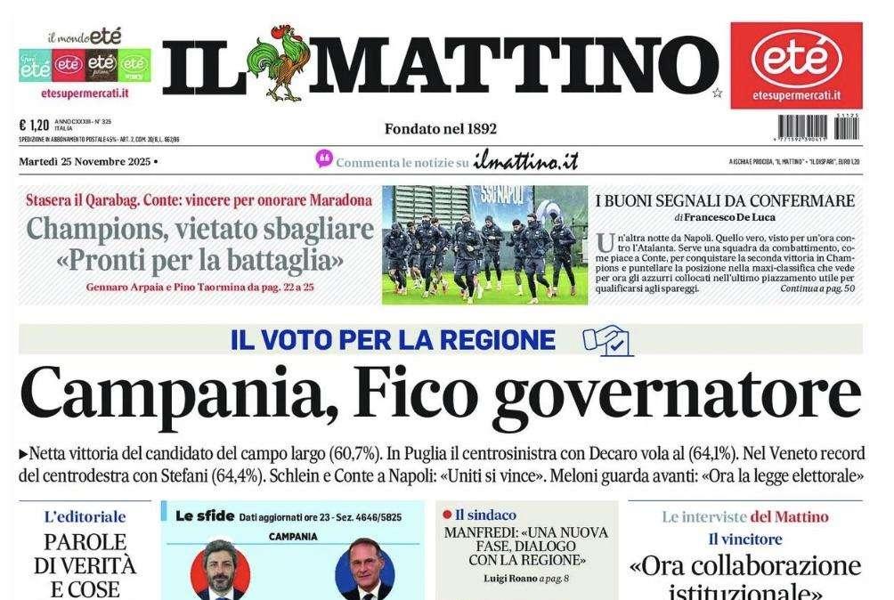 Il Mattino: "Champions vietato sbagliare: pronti per la battaglia"
