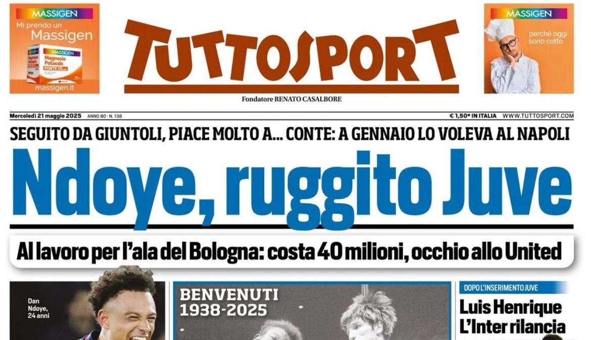 L'allusione di Tuttosport: "Juve su Ndoye, che piace molto a Conte..."