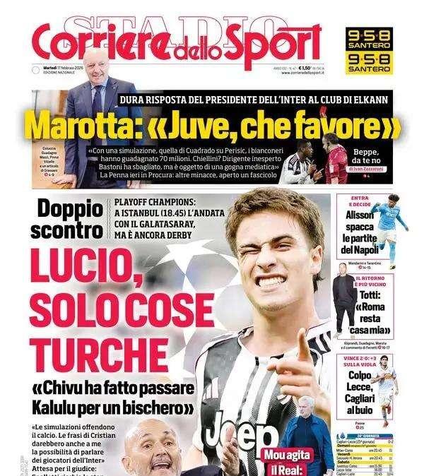 Corriere dello Sport: "Lucio, solo cose turche. Alisson spacca le partite"